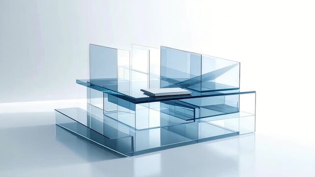 Abstract, geometric glass structure with a book. Minimalist design