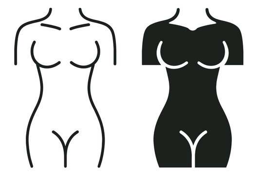 female body icon, human anatomy torso silhouette and outline vector illustration isolated on transparent background