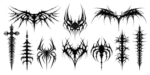 Naklejka premium Intricate gothic tattoo designs vector collection