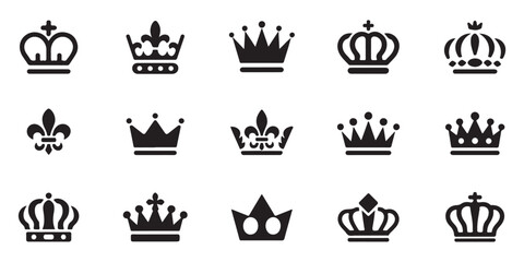 Minimalist crown and fleur de lis icons for premium branding royal heraldry emblems collection in flat design. © Monoara