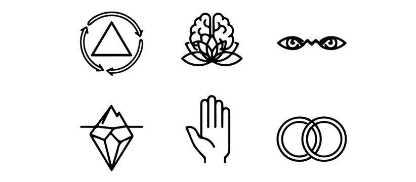 Monochrome Psychotherapy Modality Logos CBT Mindfulness EMDR Symbols