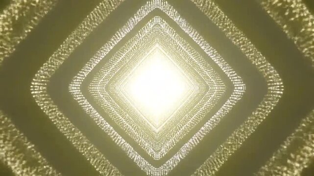 A glowing golden tunnel made of abstract geometric diamond shapes