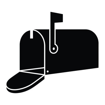 A classic black mailbox design viewed from the side presented as a stark silhouette
