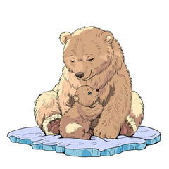 Mother Bear with Cub in Natural Habitat - Wildlife protection and Animal Bonding Concept.png © radlia