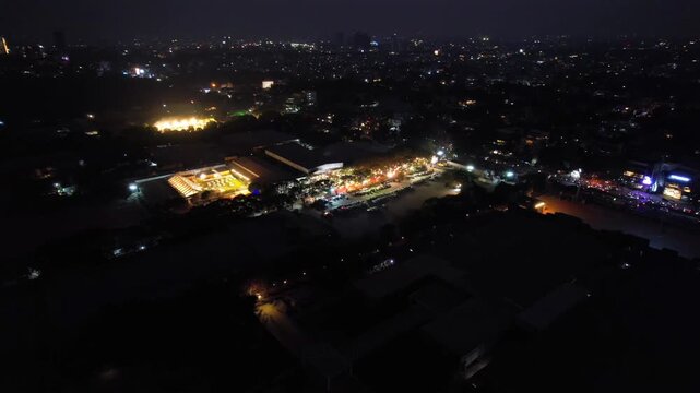 Aerial Night Shot of Indian Wedding Venue Decoration