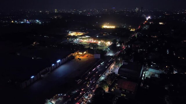 Aerial Night Shot of Indian Wedding Venue Decoration