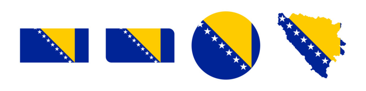 bosnia and herzegovina circular, rectangular, and map flag flat icon