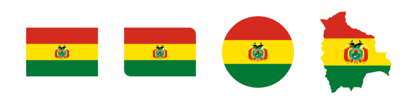 bolivia circular, bolivia rectangular, and bolivia map flag flat icon