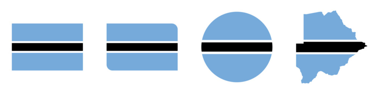 botswana circular, botswana rectangular, and botswana map flag flat icon