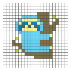 Obraz premium A flat pixel design made of geometric square color blocks on a clean grid layout. Pixel art sloth