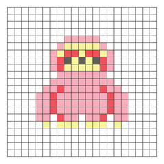 Obraz premium A flat pixel design made of geometric square color blocks on a clean grid layout. Pixel art sloth