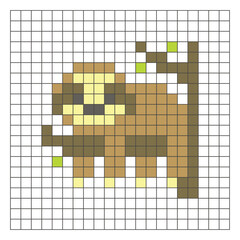 Obraz premium A flat pixel design made of geometric square color blocks on a clean grid layout. Pixel art sloth
