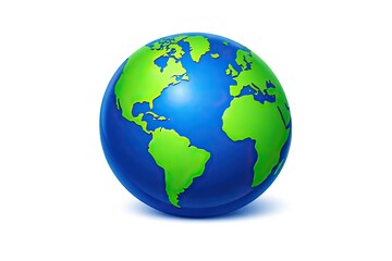 Fototapeta premium Stylized Earth globe icon with green continents and blue oceans, 3D planet sphere on white background, global world map illustration for business