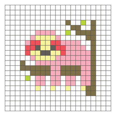 Obraz premium A flat pixel design made of geometric square color blocks on a clean grid layout. Pixel art sloth