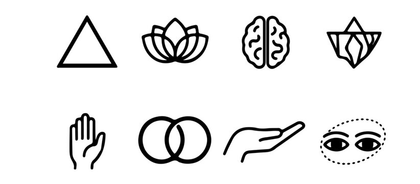 Psychotherapy Modality Icon Set CBT Mindfulness and Therapy Theory Logos