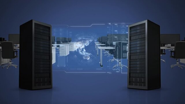 Animation of data processing over servers and office
