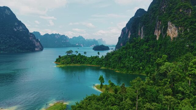 Khao Sam Kloe in national park Cheow Lan Lake, Thailand Aerial view.