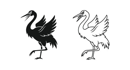 Obraz premium Black and White Crane Bird Silhouettes Vector Art Vector