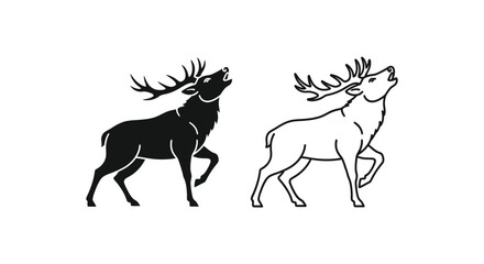 Fototapeta premium Ancient Deer Antlers Black White Sketch Art Vector