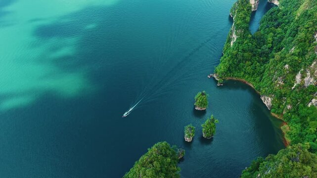 Khao Sam Kloe in national park Cheow Lan Lake, Thailand Aerial view.
