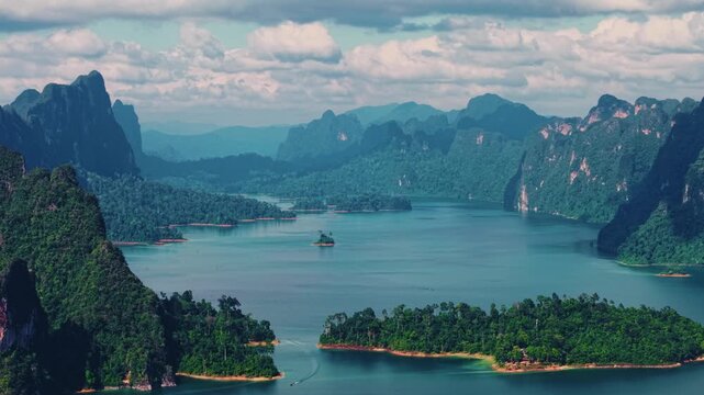 Khao Sam Kloe in national park Cheow Lan Lake, Thailand Aerial view.
