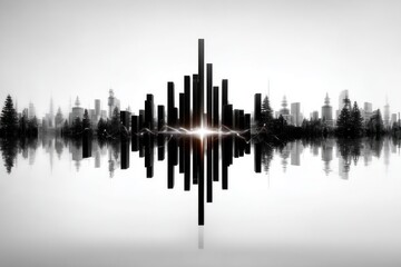 Fototapeta premium Minimal Surreal City Composition with Fluid Reflection in Monochrome Tone