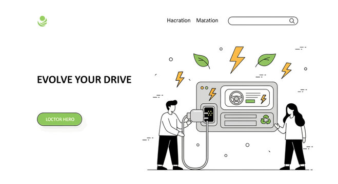 Electric car charging station landing page banner eco green energy power tech drive leaf nature clean save future mobility