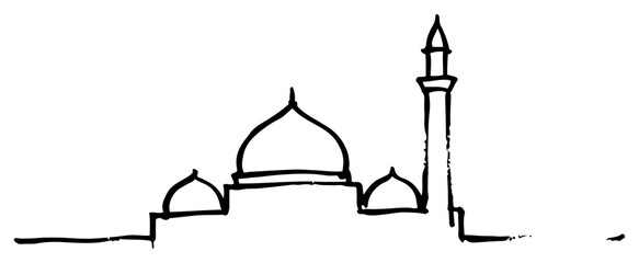 Mosque silhouette with dome and minaret in minimalist hand drawn outline style © Anna