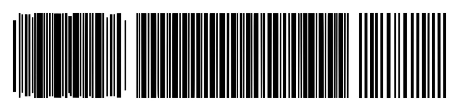 Barcode set with black silhouette on white background featuring barcode, line art, identification with 1D scanning and detection