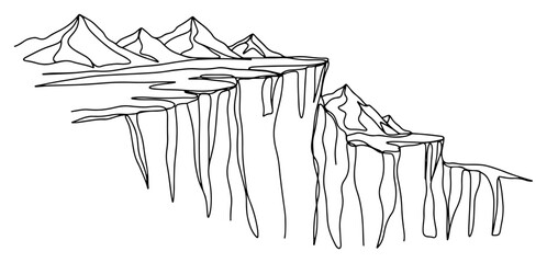 Naklejka premium Mountain cliffs and deep canyon landscape in minimalist line art style