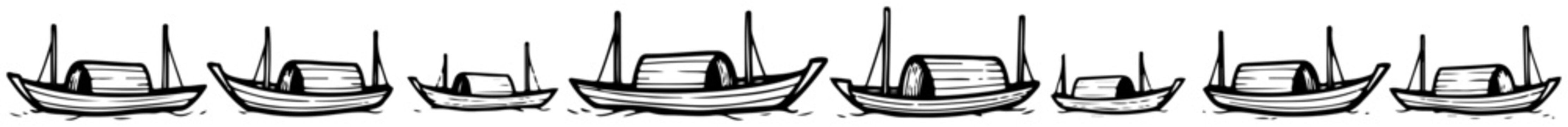 Traditional wooden boat border pattern in minimalist monoline style