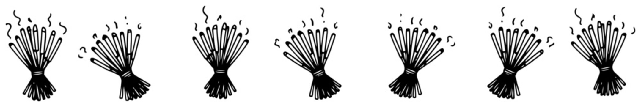Smoking incense sticks bundle border in hand drawn sketch style