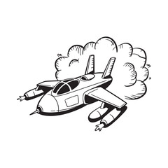 Black and white illustration of a futuristic spaceship soaring through clouds © MDSHAHADAT