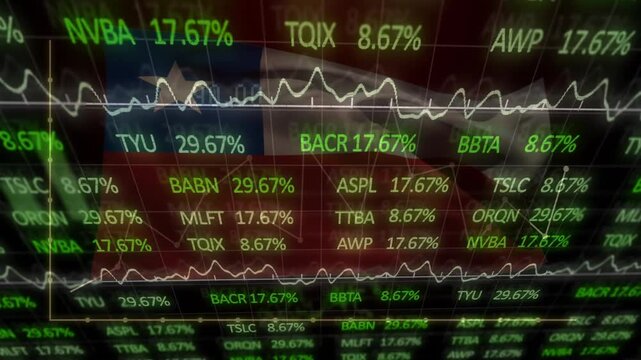 On startup, digital tickers and chart rising, dropping, star fading, visualizing market volatility