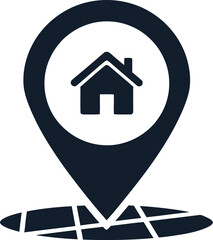 Home location icon a dark blue pin with a house symbol © MSTSALINA