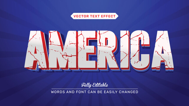 Editable text effect - USA word with its national country flag. Text effect style in 3d America, text effect theme editable metal gold color concept. 4th of july. Labor day.