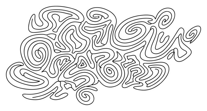 Abstract maze pattern made of continuous squiggly lines in minimalist line art style