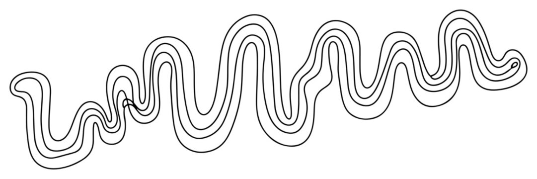 Abstract wavy flowing path made of parallel lines drawn in minimalist continuous line art style