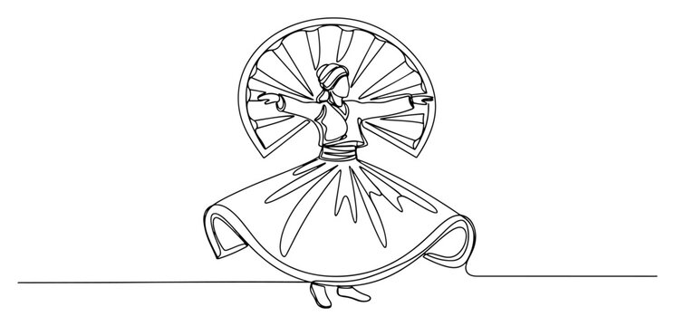 Whirling dervish sufi dancer performing sema ceremony in continuous line art style