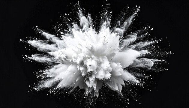 White Powder Explosion on Black Background.