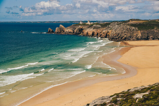 Beautiful seascape, rocks, sand and ocean in Crozon, France.