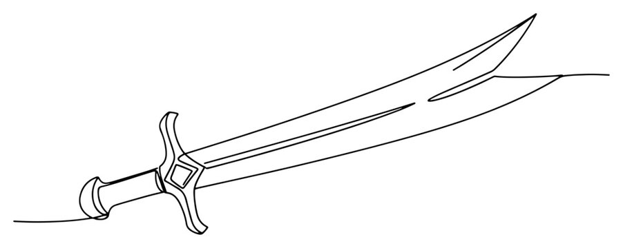 Islamic scimitar sword with curved blade in continuous line art style