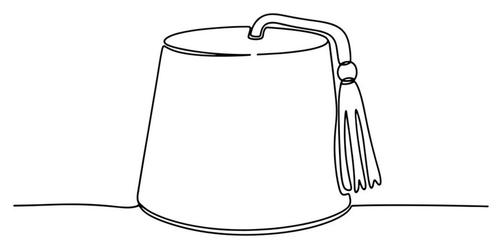 Fez hat with tassel representing middle eastern culture in continuous line art style