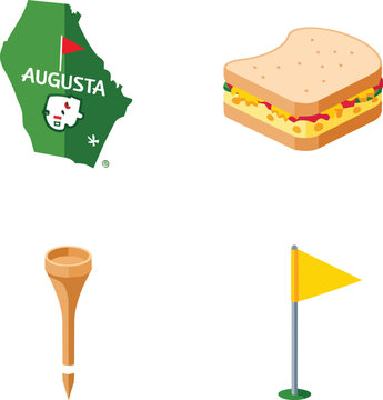 Golf Tournament Icons Set with Pimento Cheese Sandwich and Georgia Map