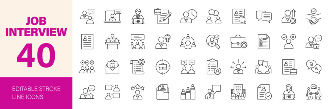 Job interview icon set. Editable line icons. Vector illustration.