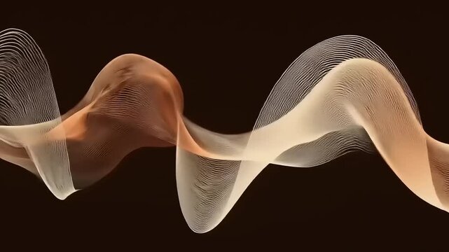 Abstract flowing ribbon shape composed of delicate, light-colored contour lines on a dark background