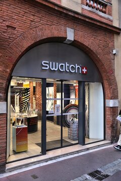 TOULOUSE, FRANCE - SEPTEMBER 28, 2021: Swatch brand wrist watch store in downtown Toulouse city in France.