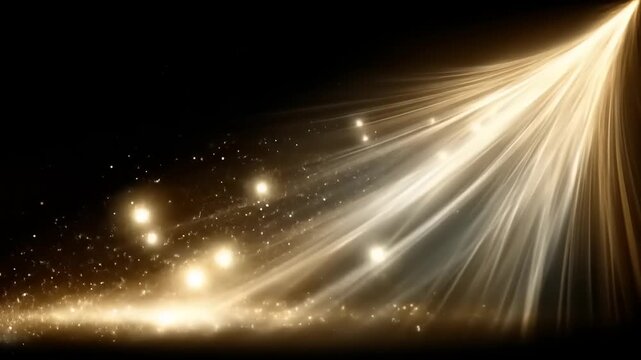 Brilliant golden light trails ascending towards the upper right corner against a dark background