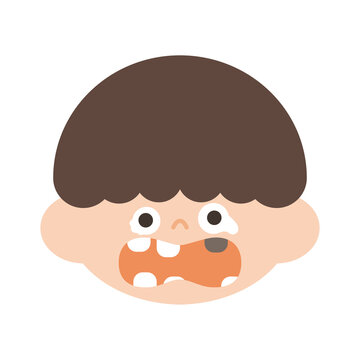 Cartoon illustration of a young boy with an open mouth and missing teeth, depicting a surprised or shocked expression.