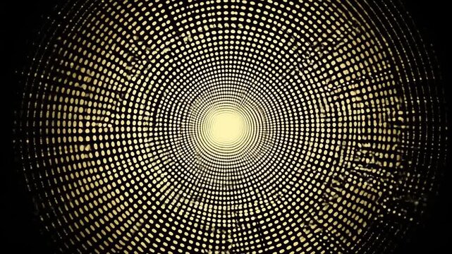 Glowing concentric halftone circles expanding from center on black background